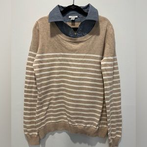 Croft&borrow khaki striped sweater with jean shirt- size petite small